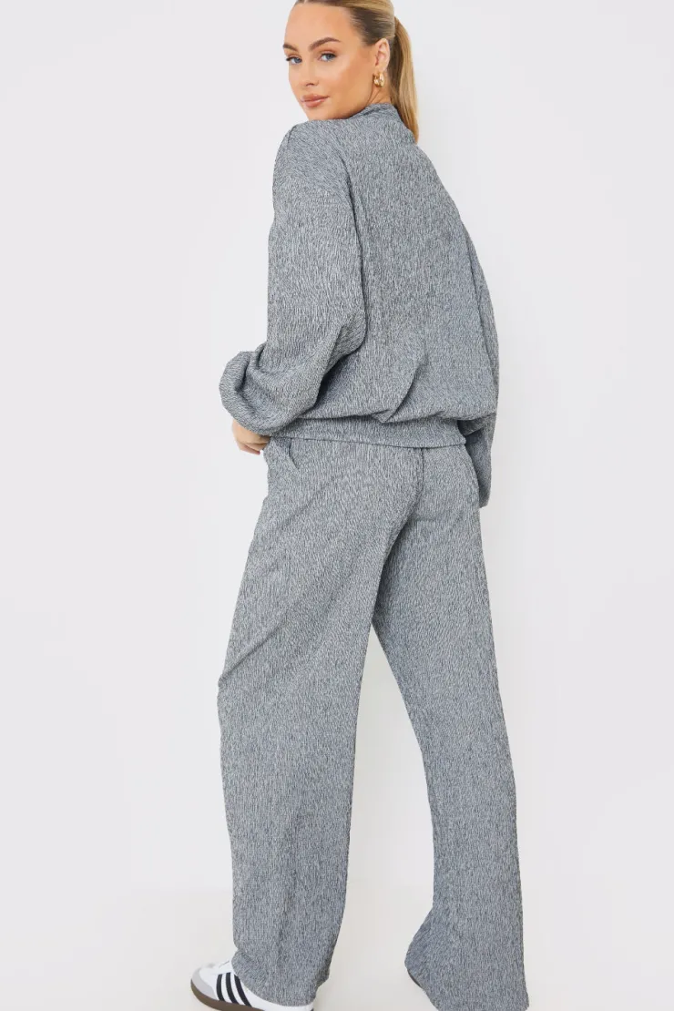 Clearance In the Style Textured Wide Leg Trousers Grey