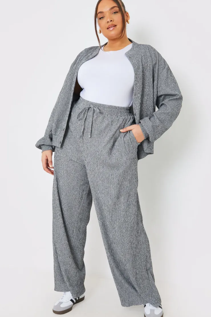 Clearance In the Style Textured Wide Leg Trousers Grey