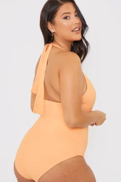 Sale In the Style Textured Wrap Swimsuit Orange