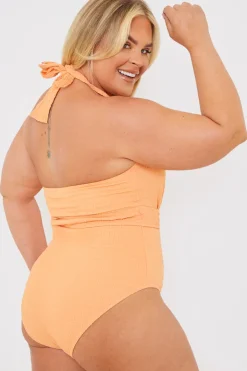 Sale In the Style Textured Wrap Swimsuit Orange