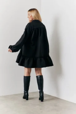 In the Style Tie Detail Balloon Sleeve Smock Dress Black