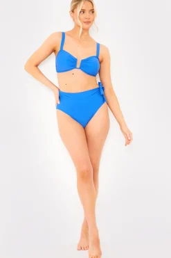 In the Style Tie Detail High Waist Bikini Bottoms Blue