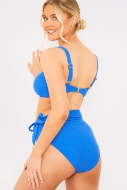 In the Style Tie Detail High Waist Bikini Bottoms Blue