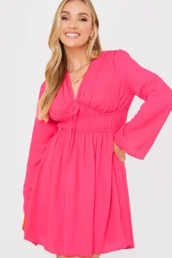 Outlet In the Style Tie Detail Plunge Skater Dress Coral