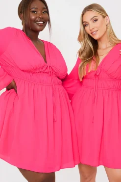 Outlet In the Style Tie Detail Plunge Skater Dress Coral