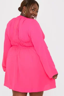 Outlet In the Style Tie Detail Plunge Skater Dress Coral