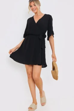 In the Style Tie Detail Wrap Mini Dress Black
