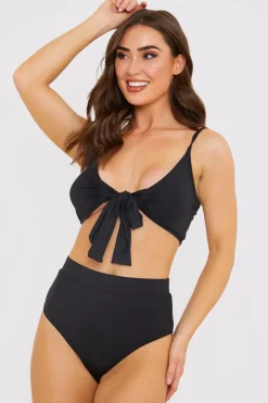 Discount In the Style Tie Front Bikini Top Black