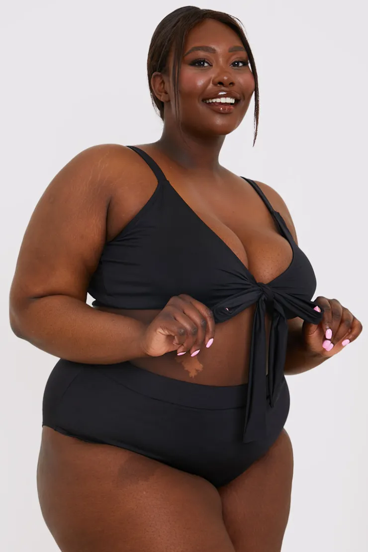 Discount In the Style Tie Front Bikini Top Black