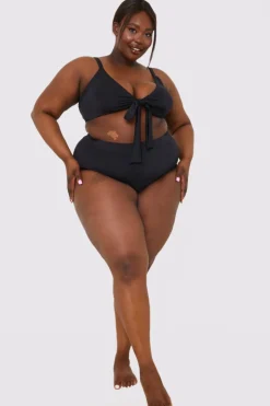Discount In the Style Tie Front Bikini Top Black