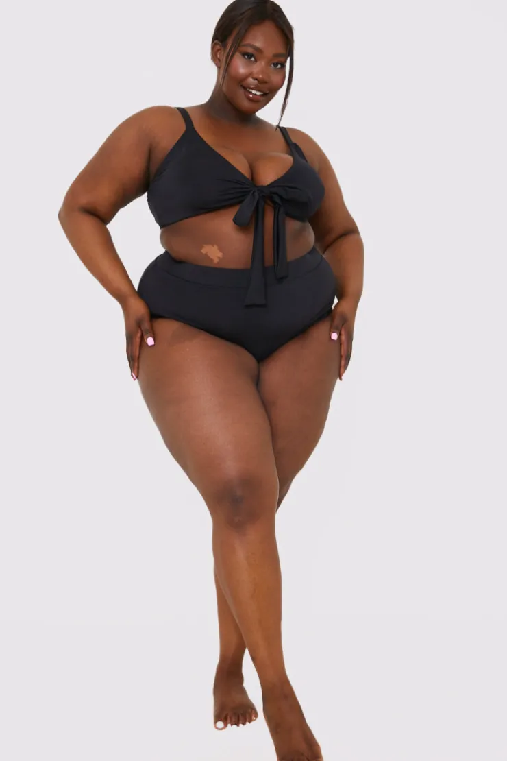 Discount In the Style Tie Front Bikini Top Black