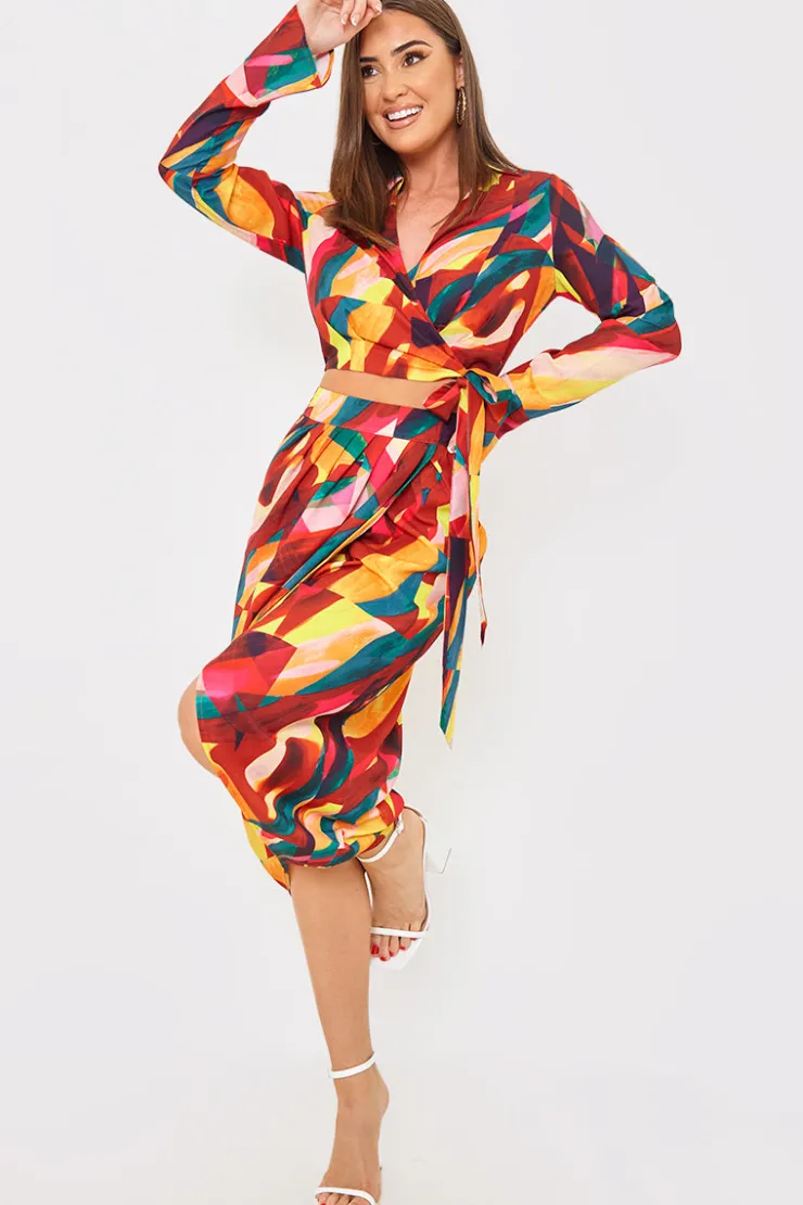 Discount In the Style Tie Front Cropped Shirt Multi