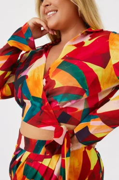 Discount In the Style Tie Front Cropped Shirt Multi