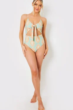 Discount In the Style Tie Front Cut Out Swimsuit Multicoloured