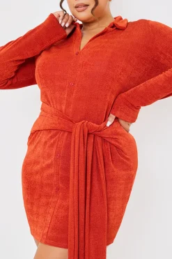 Online In the Style Tie Front Mini Dress Rust