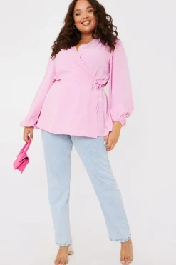 Hot In the Style Tie Front Wrap Top Pink