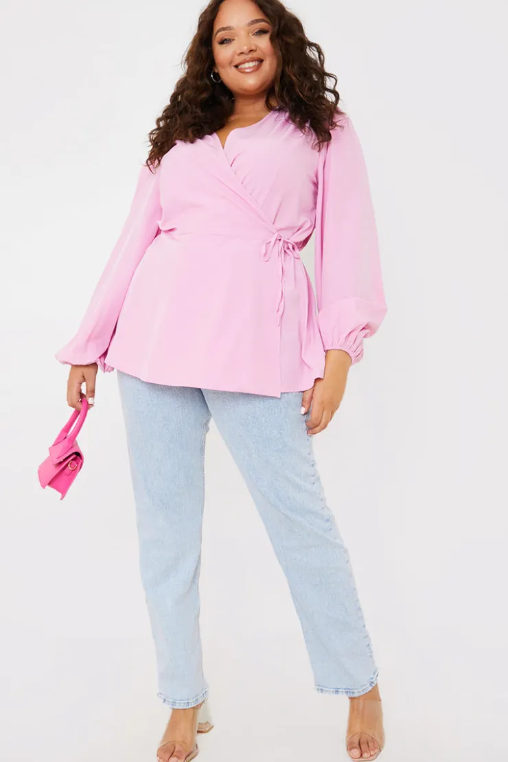 Hot In the Style Tie Front Wrap Top Pink