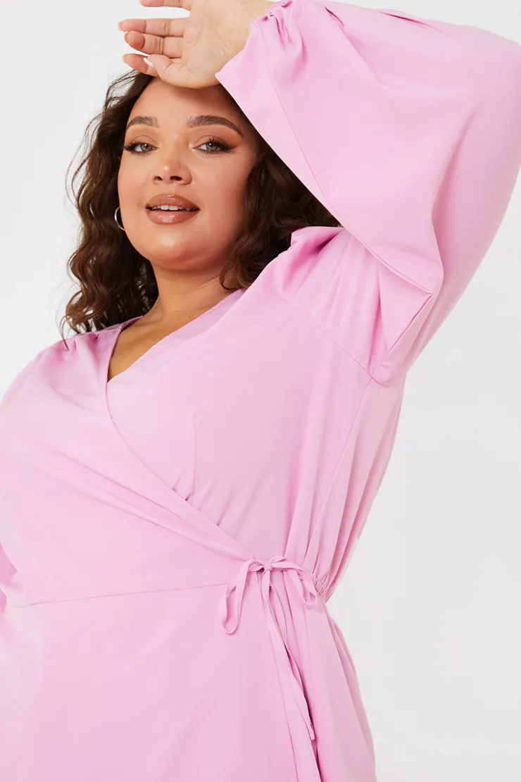 Hot In the Style Tie Front Wrap Top Pink