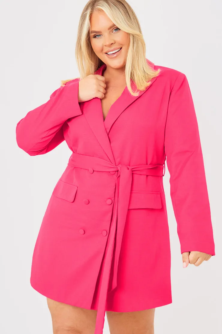 Clearance In the Style Tie Waist Blazer Dress Pink