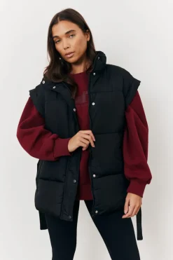 In The Style Tie Waist Puffer Gilet Black