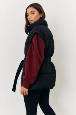 In The Style Tie Waist Puffer Gilet Black