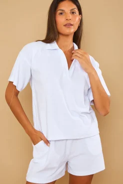 Discount In the Style Towelling Co-Ord Polo T-Shirt White