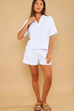 Discount In the Style Towelling Co-Ord Polo T-Shirt White