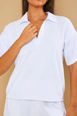Discount In the Style Towelling Co-Ord Polo T-Shirt White