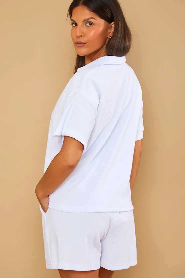 Discount In the Style Towelling Co-Ord Polo T-Shirt White