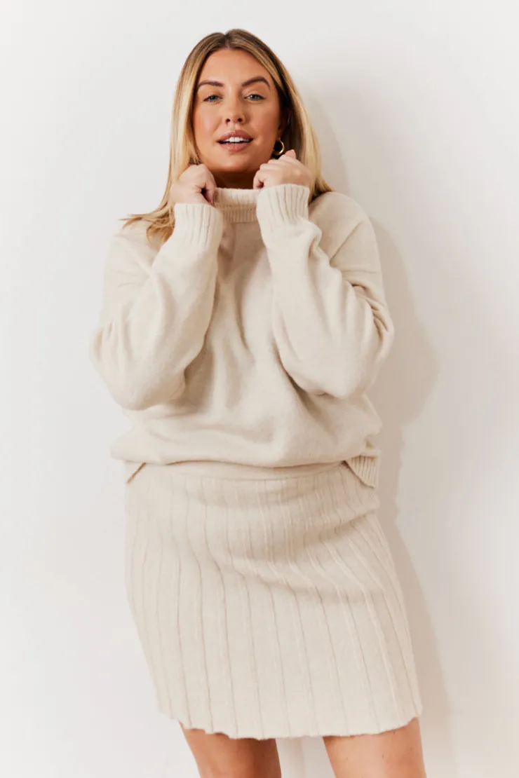 Hot In The Style Turtle Neck Co-Ord Jumper Cream