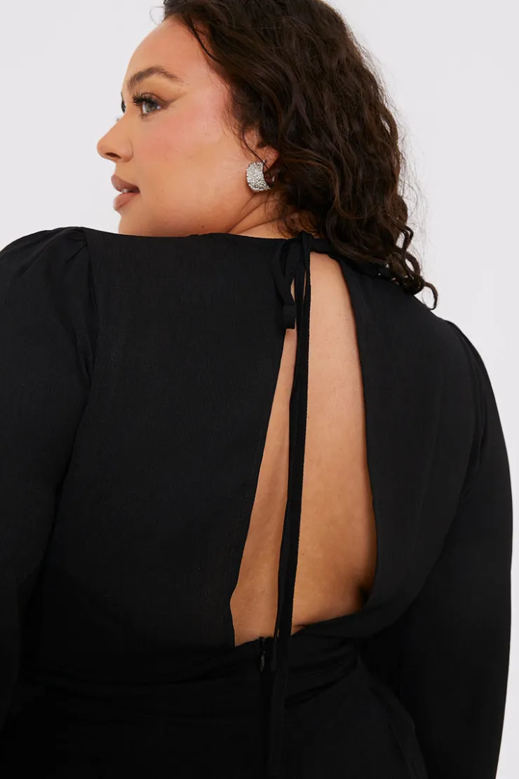 New In the Style Twist Front Balloon Sleeve Playsuit Black