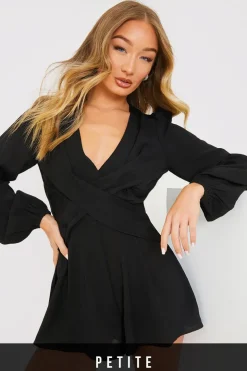 New In the Style Twist Front Balloon Sleeve Playsuit Black