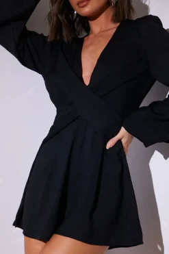 New In the Style Twist Front Balloon Sleeve Playsuit Black