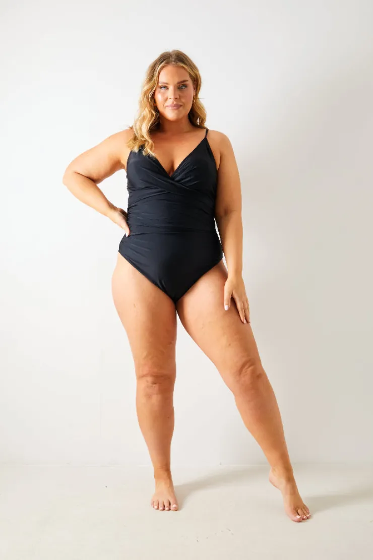 Online In the Style Twist Front Tummy Control Swimsuit Black