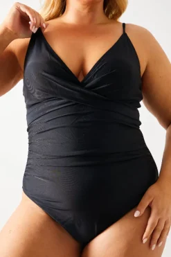 Online In the Style Twist Front Tummy Control Swimsuit Black