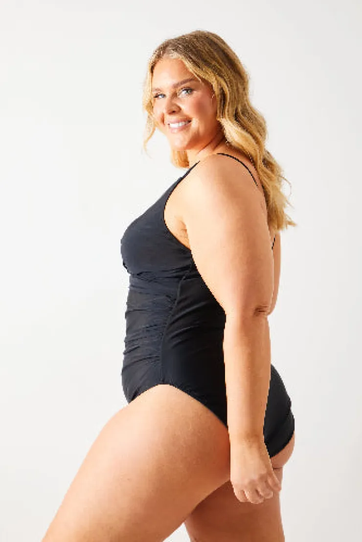 Online In the Style Twist Front Tummy Control Swimsuit Black