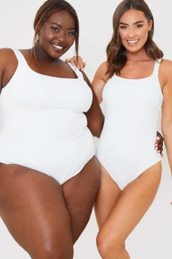 Online In the Style Underbust Seam Control Towelling Swimsuit White