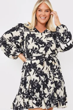 Clearance In the Style V Neck Balloon Sleeve Godet Mini Dress Stone