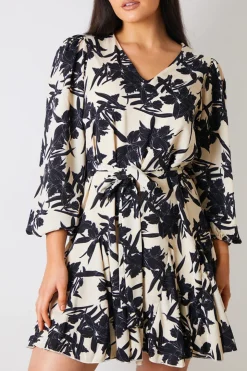 Clearance In the Style V Neck Balloon Sleeve Godet Mini Dress Stone