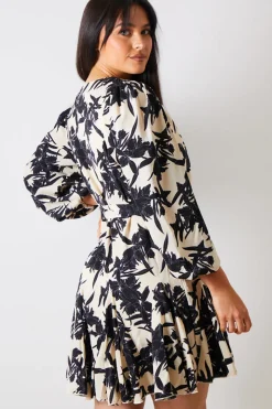 Clearance In the Style V Neck Balloon Sleeve Godet Mini Dress Stone