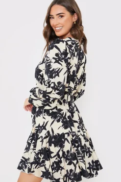 Clearance In the Style V Neck Balloon Sleeve Godet Mini Dress Stone