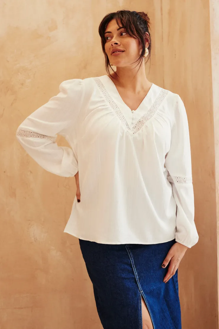Online In The Style V Neck Crochet Insert Blouse White