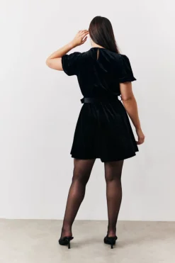 Clearance In The Style Velvet Embellished Belt Mini Dress Black
