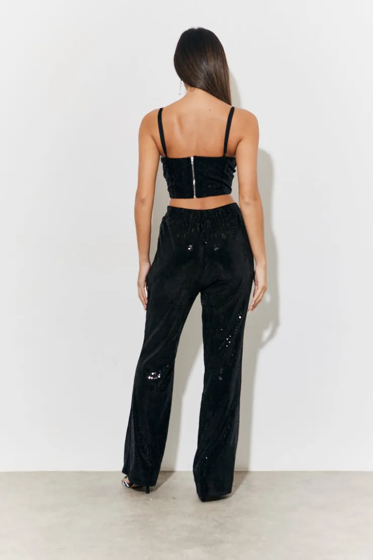 Hot In The Style Velvet Sequin Fit and Flare Co-Ord Trouser Black