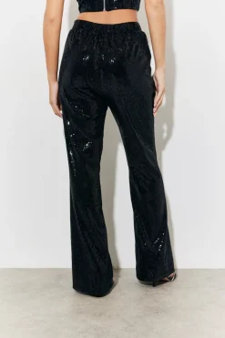 Hot In The Style Velvet Sequin Fit and Flare Co-Ord Trouser Black