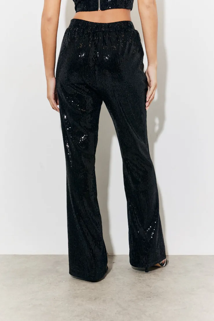 Hot In The Style Velvet Sequin Fit and Flare Co-Ord Trouser Black