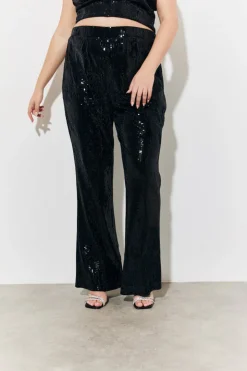 Hot In The Style Velvet Sequin Fit and Flare Co-Ord Trouser Black