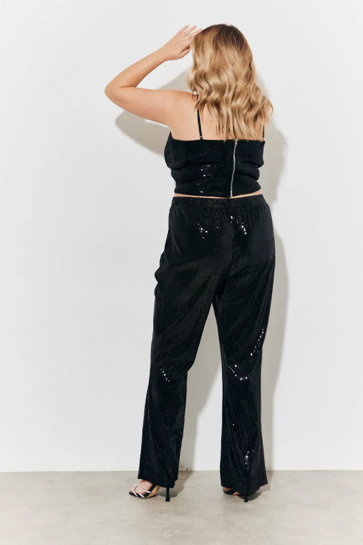 Hot In The Style Velvet Sequin Fit and Flare Co-Ord Trouser Black