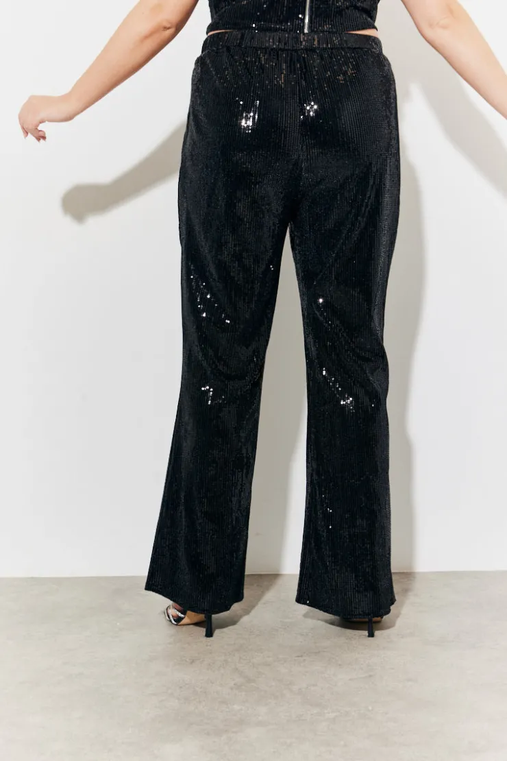 Hot In The Style Velvet Sequin Fit and Flare Co-Ord Trouser Black