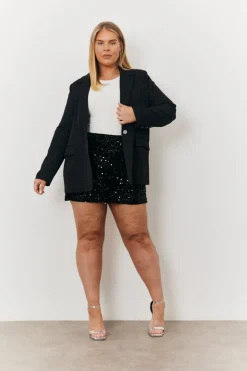 Hot In the Style Velvet Sequin Mini Skirt Black
